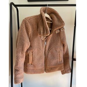 XS Camel Motto Sherpa Coat with Buckle Collar